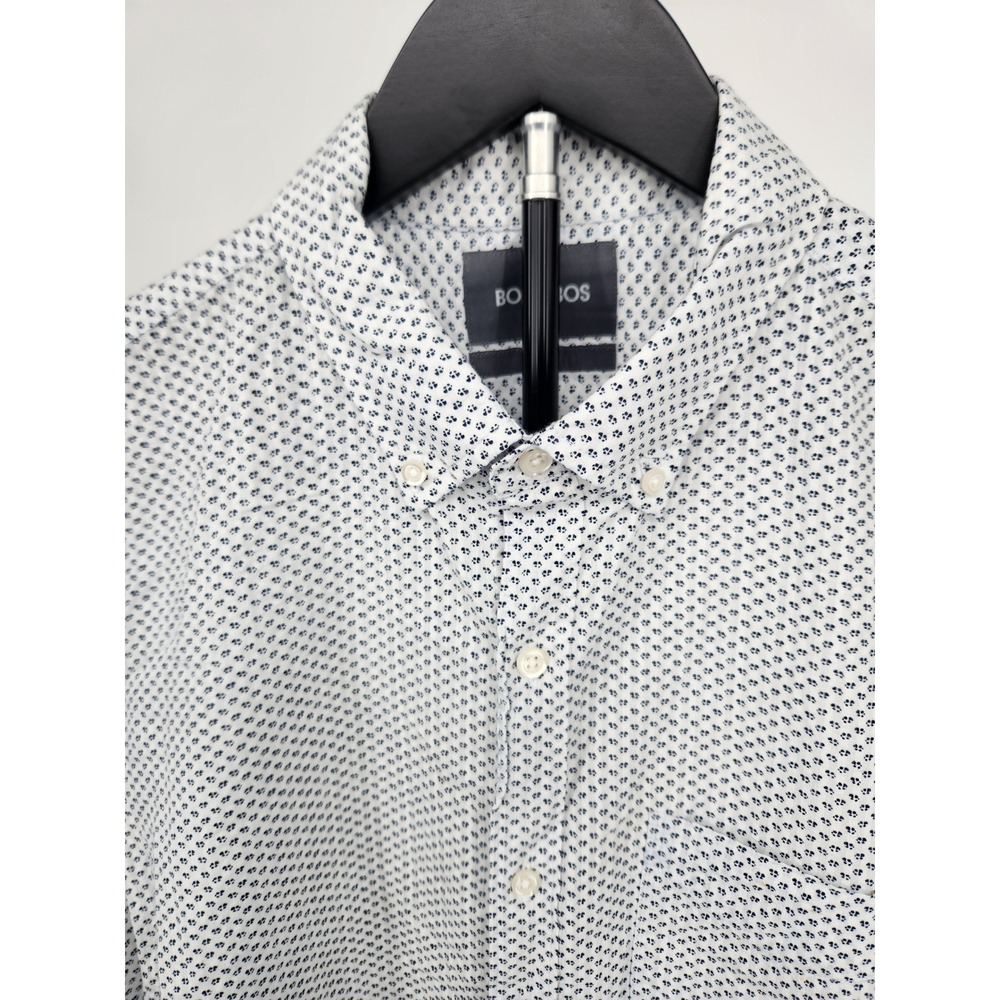 Bonobos‎ Mens Slim Fit Short Sleeve Button Down Shirt White Navy Print Size M